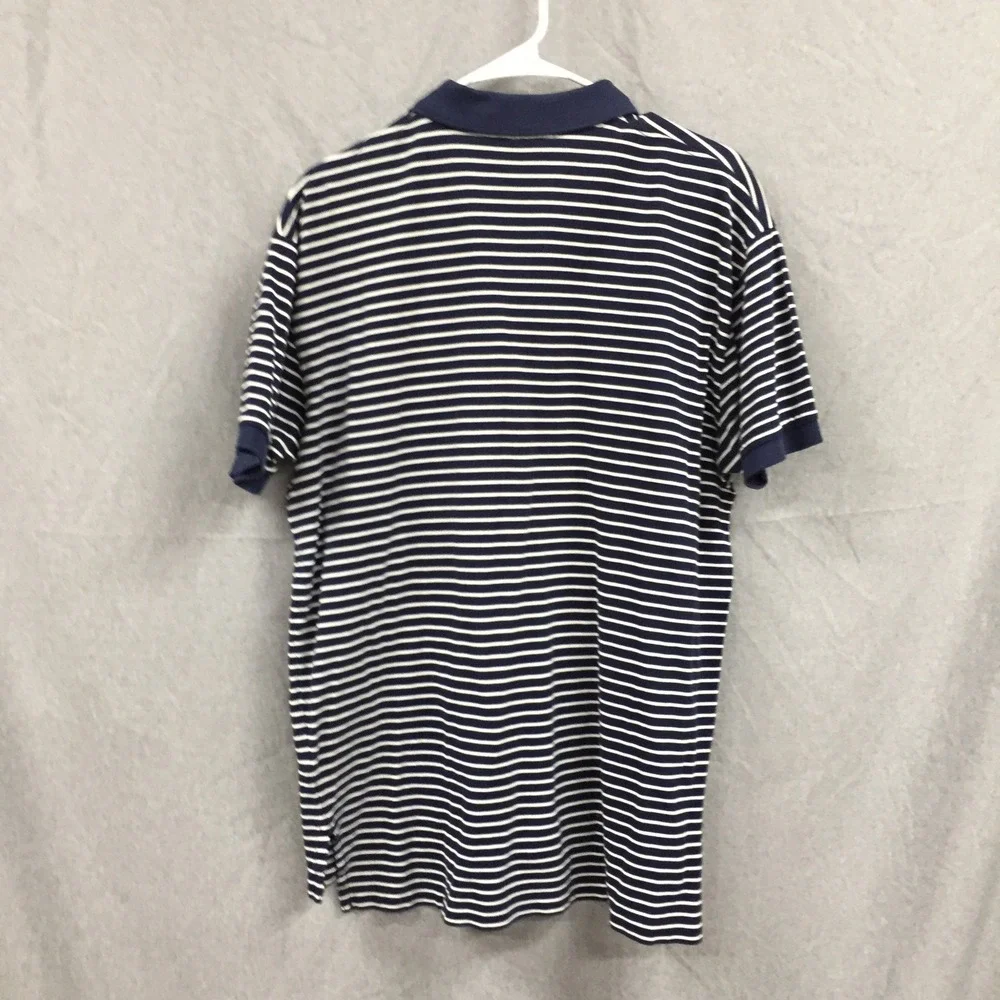 Polo Ralph Lauren Mens Large Pima Cotton Striped Polo Shirt Navy White Logo